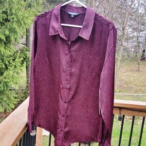 Liverpool Burgundy Long-Sleeved Button Front Blouse